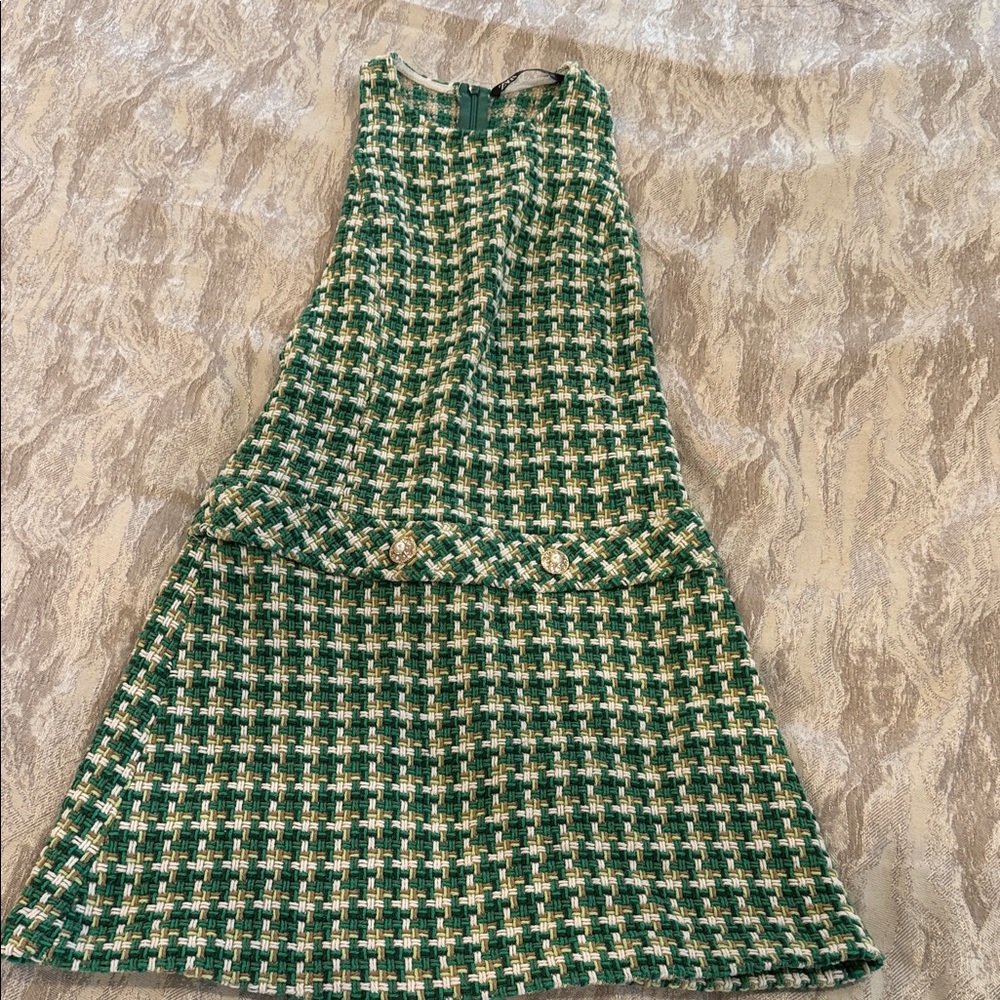 Zara Green and Cream Tweed Garment